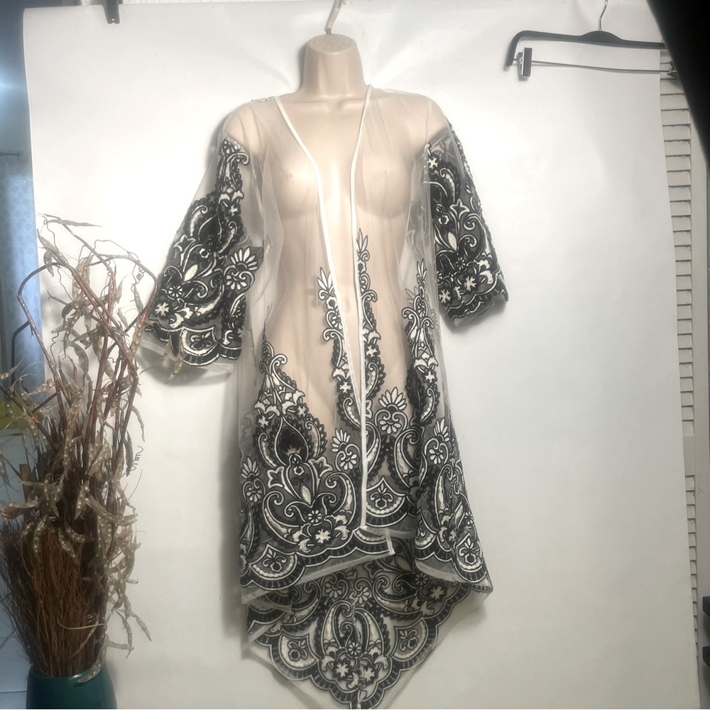 Sheer womens cover up/rob floral embroidery beautiful design